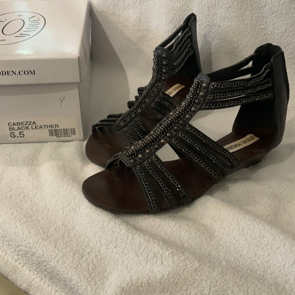 Steve Madden Black Leather Sandals 6.5
